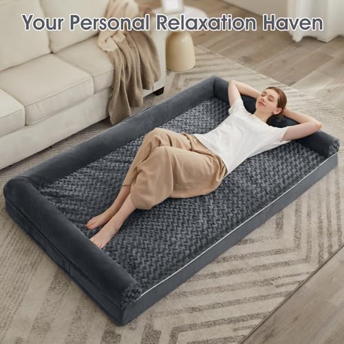 Orthopedic Washable Human Dog Bed for Adult & Dog Cozy Sleep (71"l x 46"w x 7"th / Dark Grey)