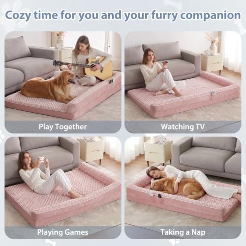 Orthopedic Washable Dog Bed (Pink / 61.0"l x 43.0"w x 7.5"th)