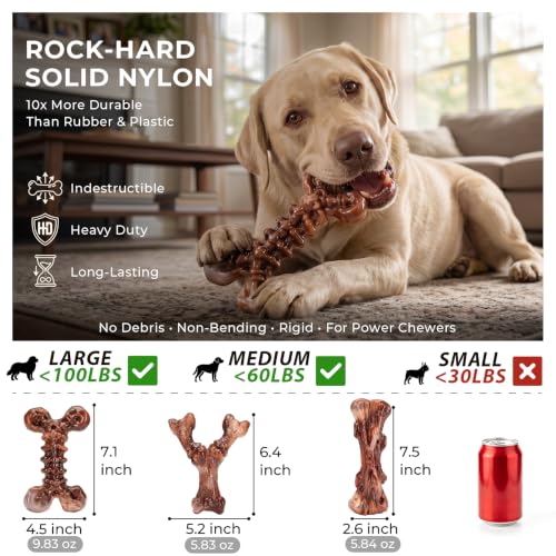 3 Pack Indestructible Dog Chew Toys for Aggressive Chewers (3PC-Bacon-Brown)