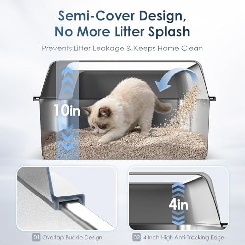 17.3"x13.4"x15" Stainless Steel Cat Litter Box with Lid (6" Deep)