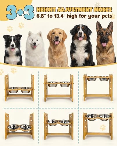 Elevated Dog Bowls (6.8″-13.4″For Medium and Large Dogs / Bamboo)