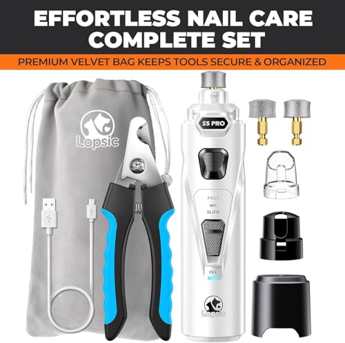 Whisper Quiet Dog Nail Grinder Safe & Stress (White)