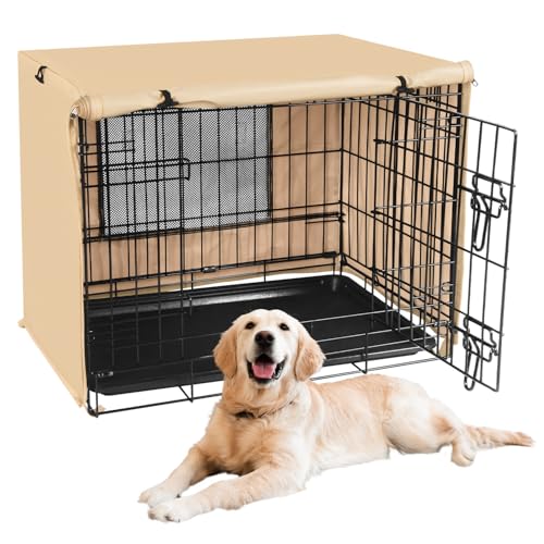 Dog Crate Cover Waterproof Kennel Cover (24 In / Beige with Window)