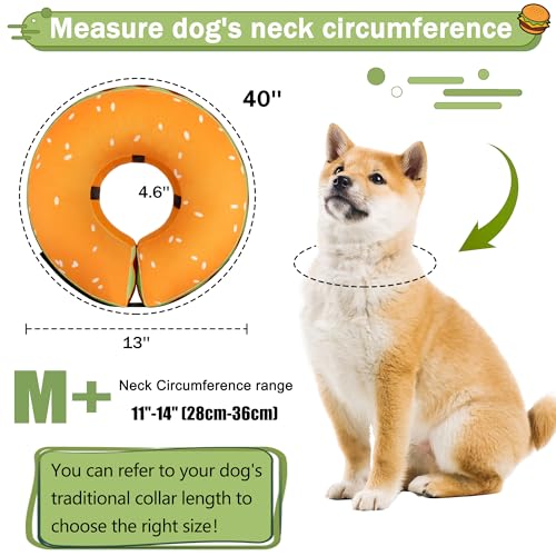 Inflatable Dog Cone Collar for Large Medium Small Dogs (Hamburger / M+（neck 11"-14"）)