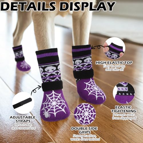 Halloween Anti Slip Dog Socks to Prevent Licking Paws (Large (4 Count) / Halloween Purple)