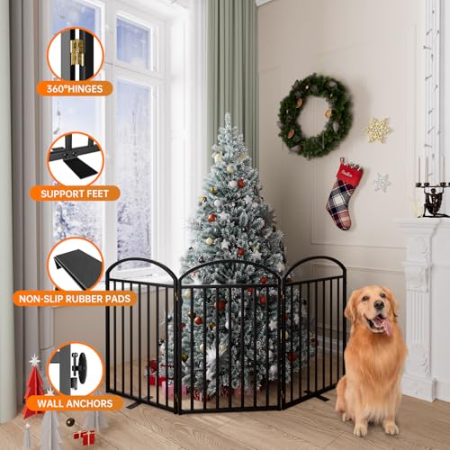 3 Panels Full Matel Freestanding Dog Gates (【3 Panels】72"W*32H" / Black)