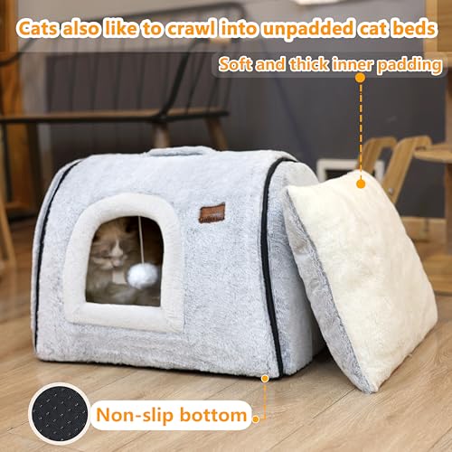 cat Bed cave cat beds for Indoor Cats (M:(17.7"×14.9"×14.9") / Gray)