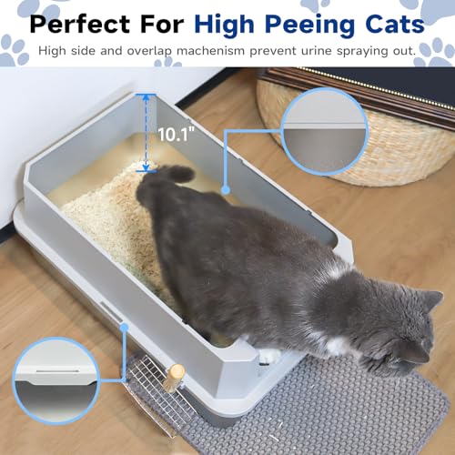 TENTIZON Stainless Steel Cat Litter Box with Lid (Light Grey)