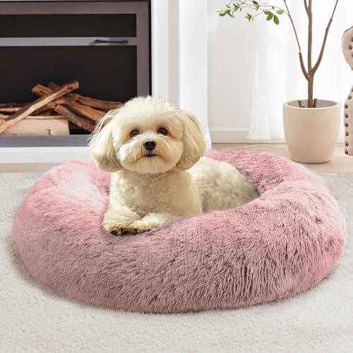 Calming Dog Bed for Small Dogs (Dark Pink / 23.0"L x 23.0"W x 8.0"Th)