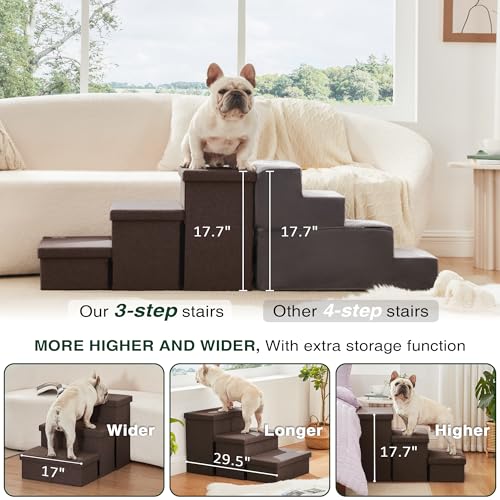 Dog Stairs for High Bed (Coffee / 29.5" X 17" X 17.7" H)