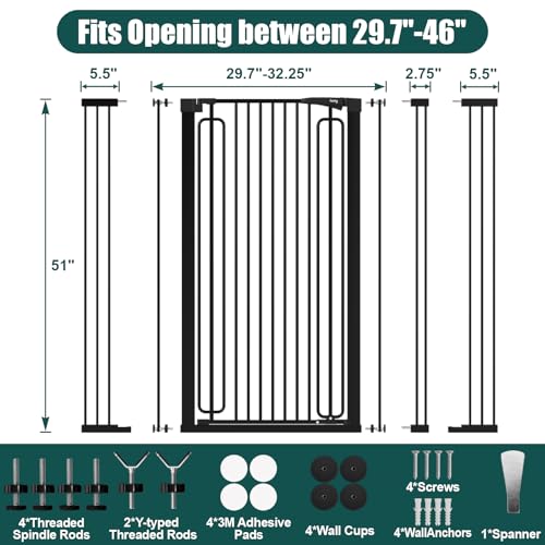 51" Extra Tall Pet Gate (Black / 29.7-46"Wide, 51"Tall)