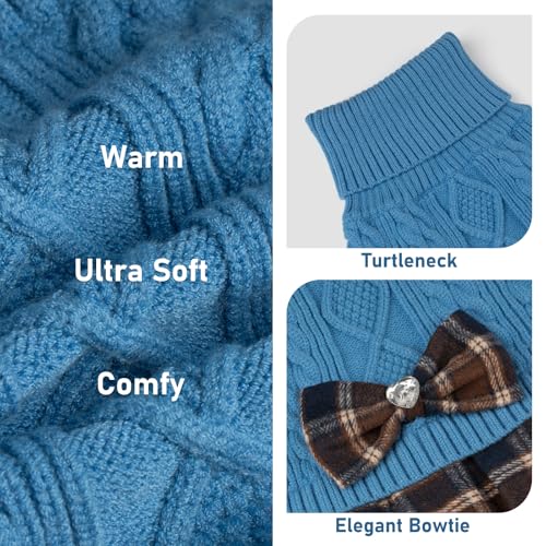 Dog Sweater Dress for Small Dogs Turtleneck Thick Knit Pullover (X-Small (2-4lbs) / 09# Blue)
