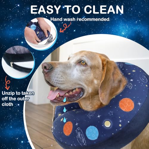 Soft Dog Cone Alternative After Surgery for Large Medium Dogs (Navy Blue Planet / M(Neck 13"-16"))