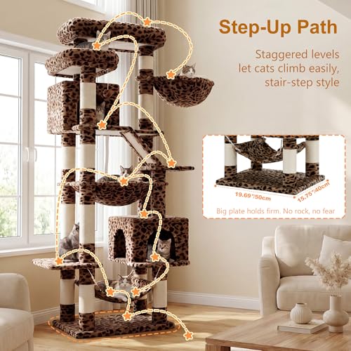 Cat Tree, 71-Inch-Tall Tower for Indoor Cats with 2 Perches HCT034BW (Leopard Print / 71 inch)
