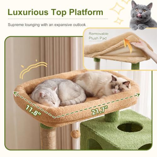 Cat Tree, 76-Inch Tall Heavy Duty Cat Tower for Big Cats HCT039GY (Green and Yellow / 76.8 inch)