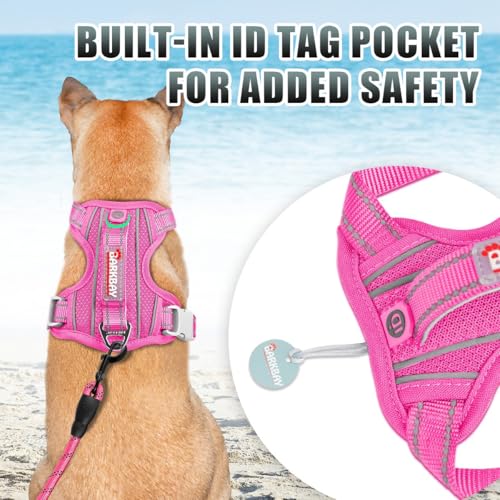 Dog Harness for Medium Sized Dog No Pull Dog Vest ID Tag Pocket (Pink / Medium)