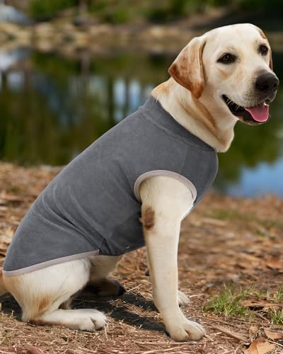 4 Pack Fleece Dog Sweaters Vest Soft Lightweight Breathable Doggie Clothes for Small Medium Large Dogs Boy Winter Warm Pet Pullover Jacket Sweatshirt Puppy Coat (3X-Large(Chest-29.5") / Grey, Navy, Teal, Blue)