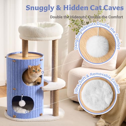 Modern Cat Tree for Indoor Small & Medium Cats (Denim Blue-36")