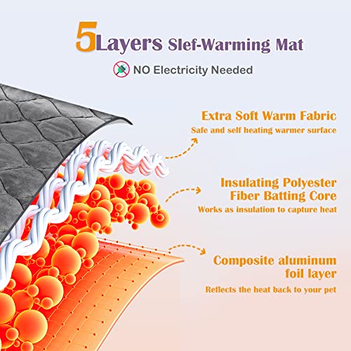Self Warming Cat Bed Self Heating Cat Mat Thermal Pet Bed Mat Self (34.6"L x 22.8"W x 0.5"Th / Grey)