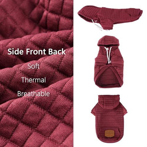 2 Pack Dog Hoodie Sweaters for Small Medium Dogs Warm Dog Clothes for Large Dogs Soft Waffle (Brown+Wine Red / L (Back: 19",Chest: 28", 44-55lbs))