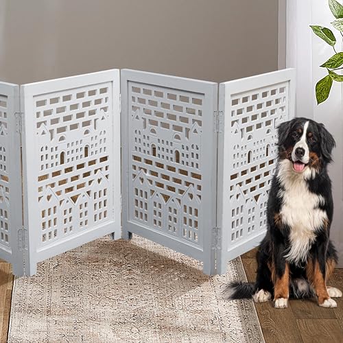 Freestanding Pet Gate for Dogs (White Antique / 72X22.5"_4Panel)