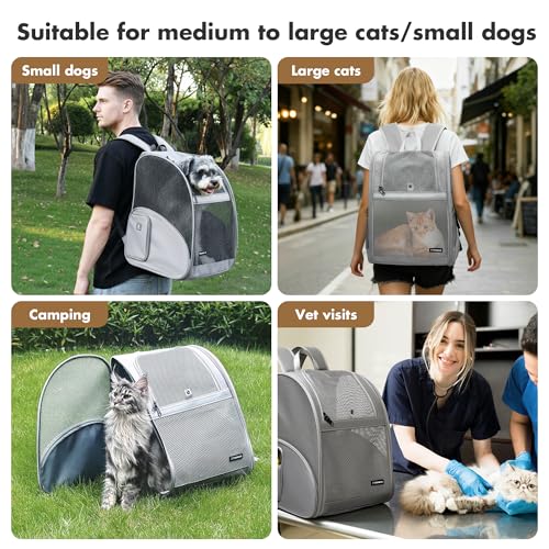 Pet Backpack Carrier (Gray / 13.7"L x 12.0"W x 18.0"H)