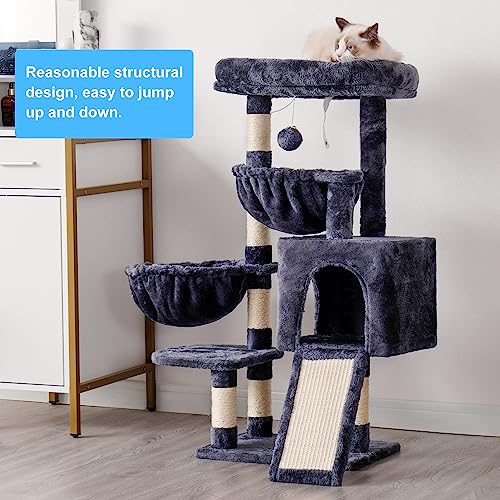 Cat Tree Tower with Large Bed (35.4 inch / Smoky Gray)