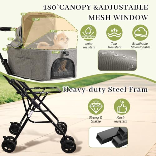 Double Pet Stroller with Detachable Carriers (Double-Grey)