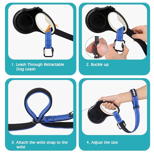 Dog Leash Wrist Strap with Lockable Clip for Dog Retractable Leash (Blue / 1 Pack)