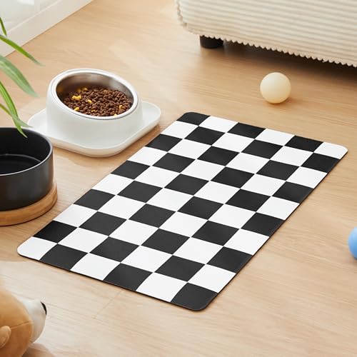 Checkered Dog Feeding Mat (19"L x 12"W / Black)