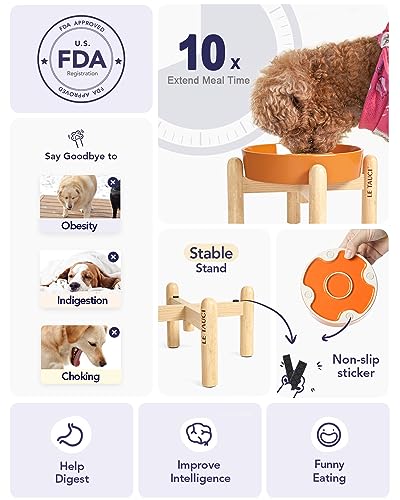 Ceramic Slow Feed Dog Bowls (Sun Orange+Stand / S-0.6 Cups)
