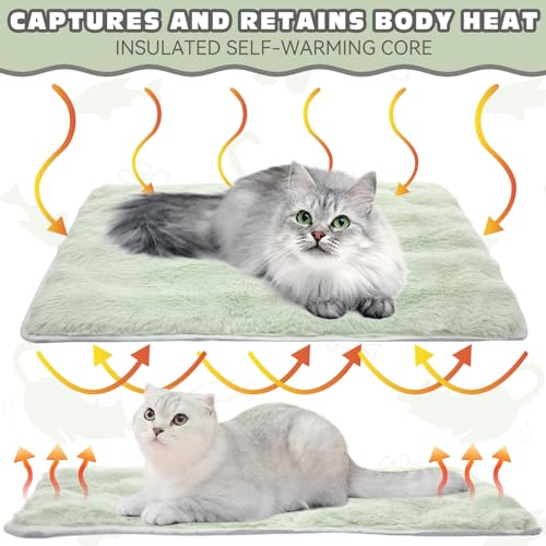 3 Pack Green Self Warming Cat Bed Indoor 16''x24'' Self Heating Cat Mat Ultra Soft Thermal Kitten Bed Heated Pet Dog Pad Washable Removable for Outdoor Use Non Slip Reflect Body Heat (16''x24'' / Green)