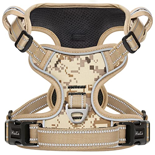 Dog Harness No Pull Adjustable Padded Reflective Harness for Small Medium Large Dogs with Handle for Walking Training (L / Camo Tan)