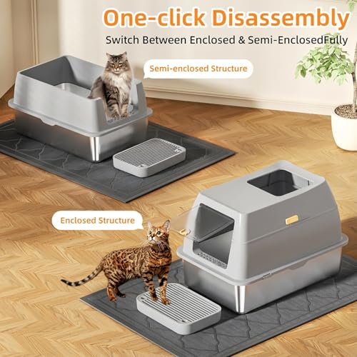 Stainless Steel Litter Box with Lid (Light Gray)