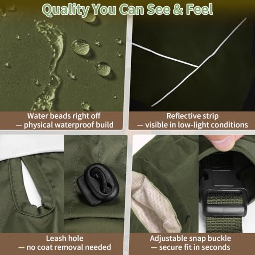 Dog Raincoat Full Body Coverage Waterproof Windproof Hooded Jacket (Green / X-Large)