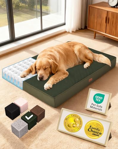 Orthopedic Waterproof Large Dog Bed (41" x 28" x 4" (For Crate) / 05-Green)