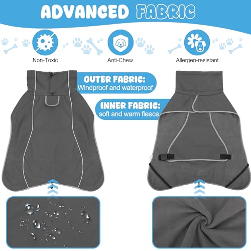 Dog Raincoat Waterproof Dog Coat with Polar Fleece Lining (Grey / Small)