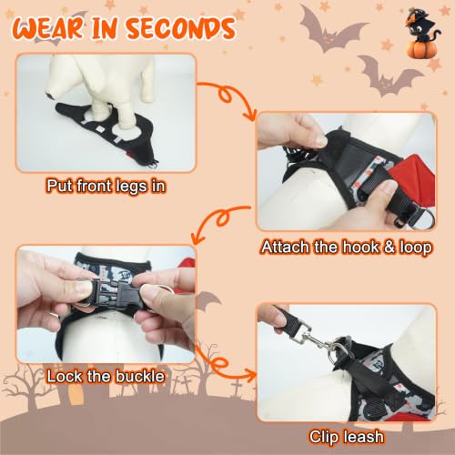 Small Dog Harness and Leash Set (Small(Chest Girth 14.5" - 16") / Halloween Grey)