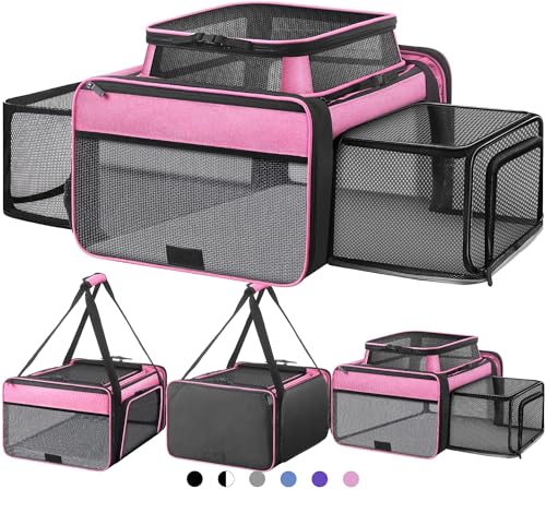 Top and 2 Sides Expandable Cat Carrier 18x13.5x9.5 TSA Airline Approved (Pink / 18.0"L x 13.5"W x 9.5"H)
