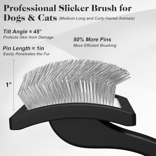 2PCS Slicker Brush for Dogs & Pet Comb (Black / Large)