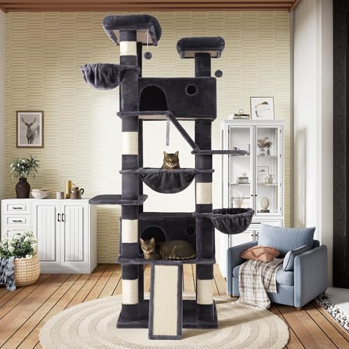 81in Multi Level Tall Cat Tree Tower for Indoor Kitties (Dark Grey)