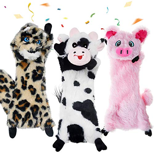 Dog Squeaky Toys No Stuffing (For Medium and Large Breed / 3 Pack - Pig Cow Leopard)
