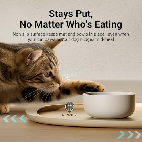 Cat Food Mat Silicone Waterproof Feeding Mat (18"L x 12.5"W / Almond)