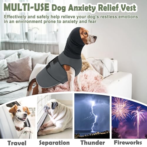 Reflective & Soft Dog Anxiety Vest with Ear Wraps for Thunderstorm (Grey / X-Small)