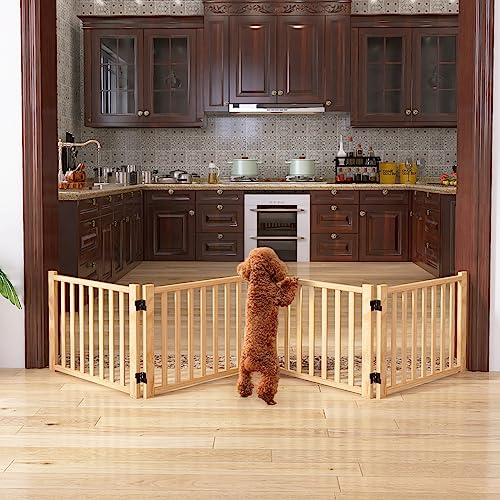 Non Painted Wooden Freestanding Dog Gates (【4 Panel】-16.9“ H)