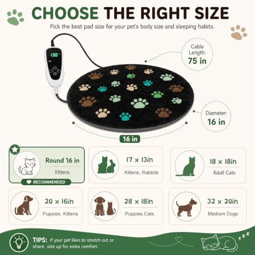 Cat Heating Pad Round (Black / Round-16 in)