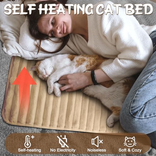 4 Pack Self Warming Cat Bed 24"x18" Self Heating Dog Cat Pad Bulk Crate Bed Extra Warm Thermal Big Pet Pad for Indoor Outdoor Pets Houses with Removable Washable Cover Non Slip (Apricot)