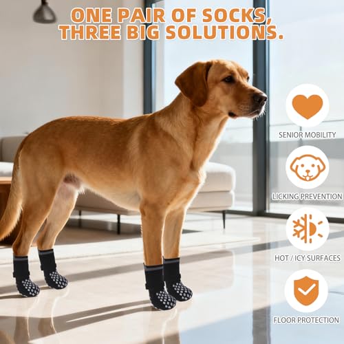 Anti Slip Dog Socks Shoes for Hot Pavement to Prevent Licking Paws Scratching (black / Medium (4 Pack))