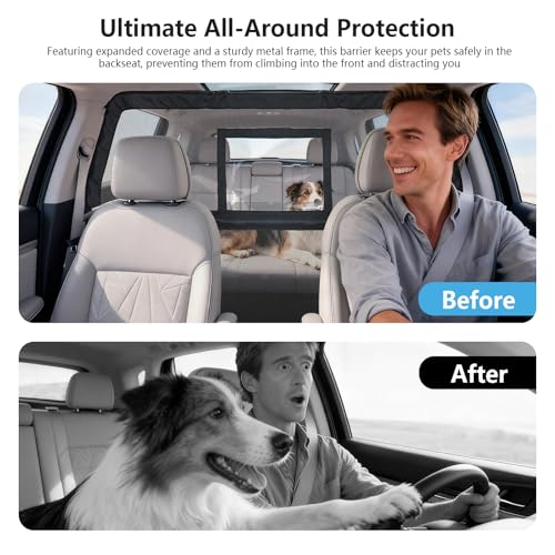 50" Pet Dog Car Barrier with Removable Visual Window (Medium 52"*32")