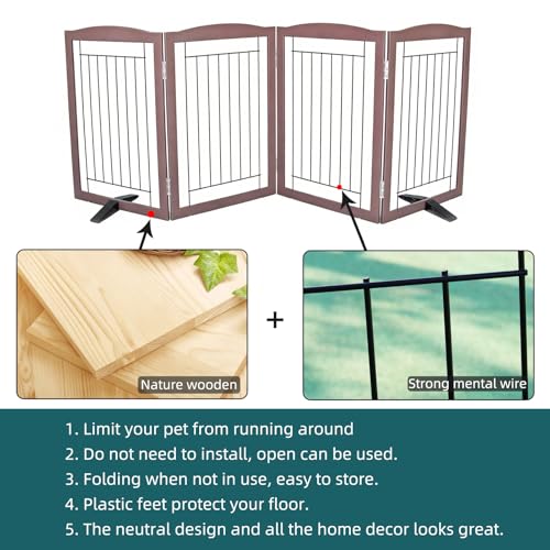 Freestanding Dog Fence Indoor (Brown / 【4 Panels】80''w x 32''h)
